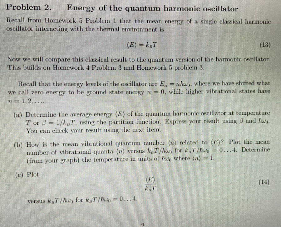 Problem 2. Energy of the quantum harmonic oscillator | Chegg.com