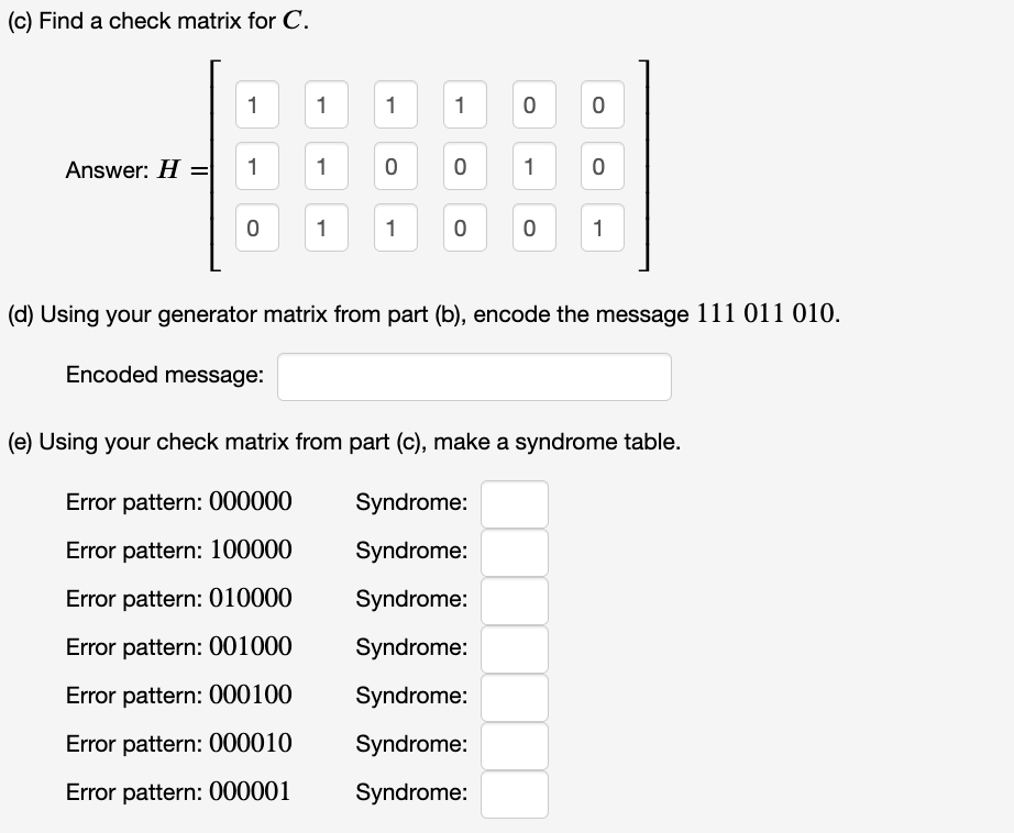 Solved Consider The Linear Code Chegg Com