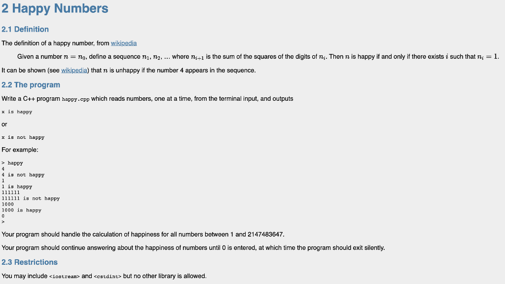 Solved Happy Numbers 2.1 Definition The definition of a | Chegg.com
