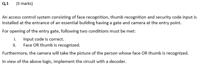 Solved Q.1 (5 marks) An access control system consisting of | Chegg.com