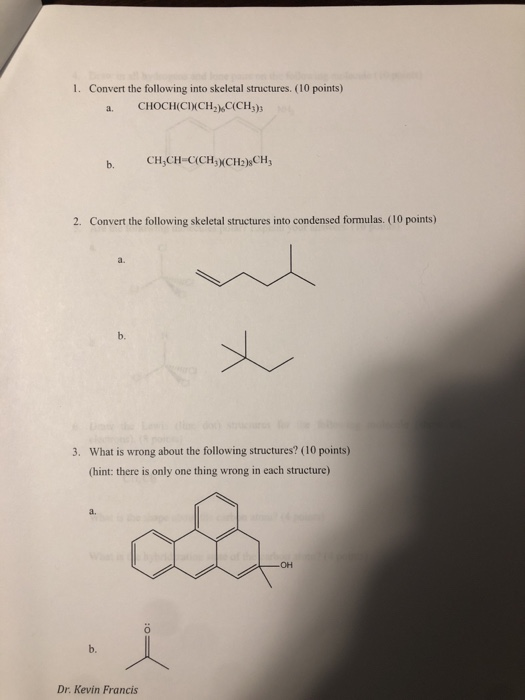 Solved 1. Convert the following into skeletal structures. | Chegg.com