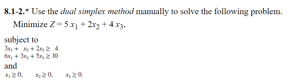 Solved 8.1-2.* Use the dual simplex method manually to solve | Chegg.com