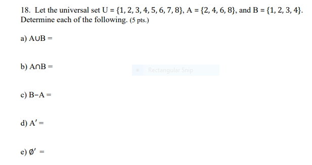 Solved 18 Let The Universal Set U {1 2 3 4 5 6 7