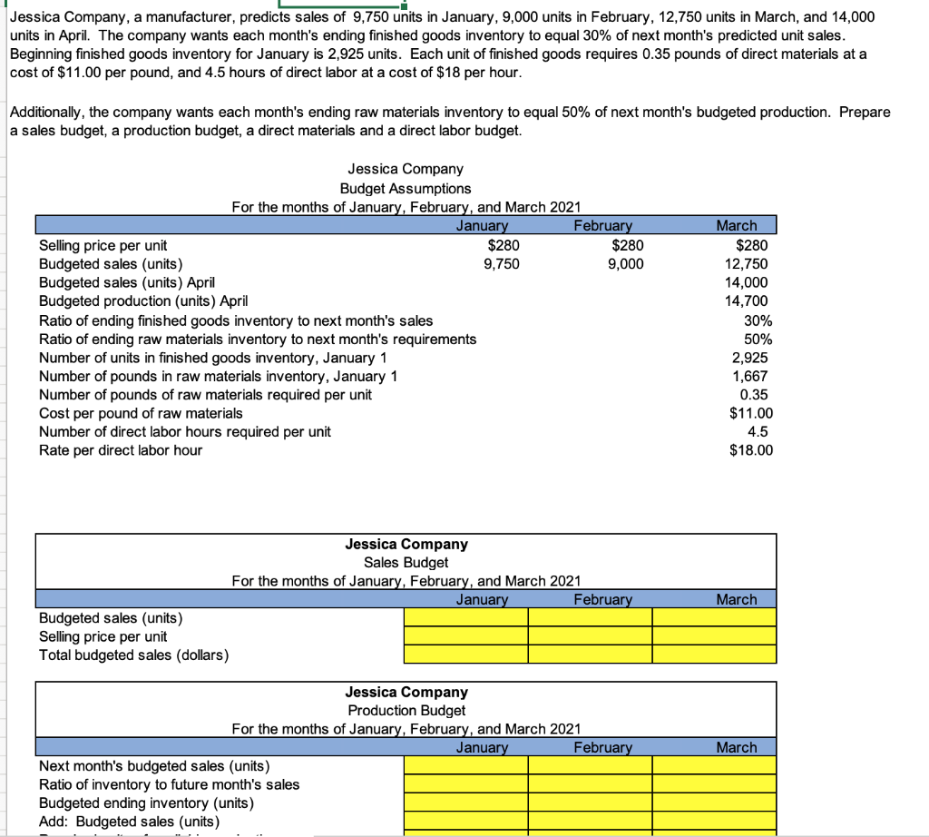 Solved Jessica Company, a manufacturer, predicts sales of | Chegg.com