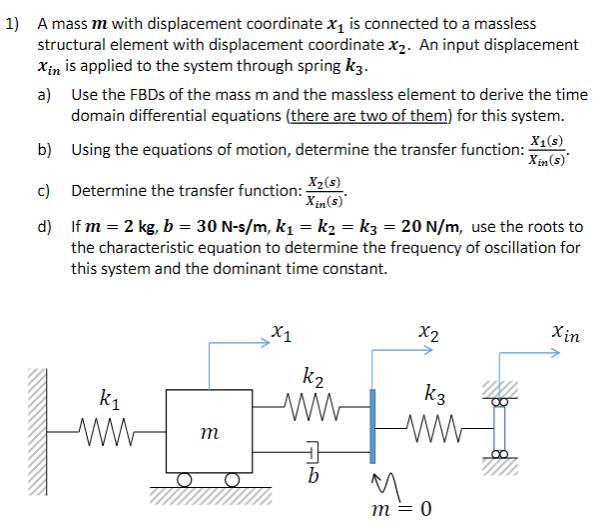 1) A Mass M With Displacement Coordinate X1 Is | Chegg.com