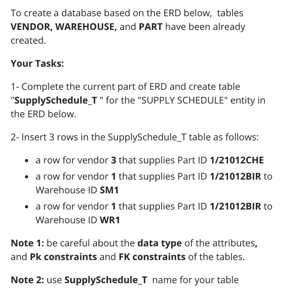 Solved To create a database based on the ERD below, tables | Chegg.com