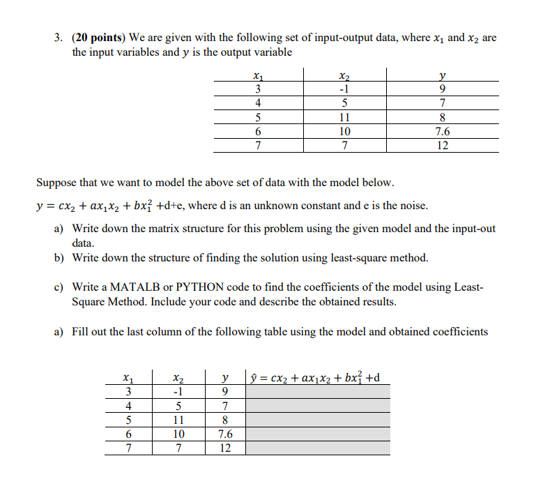 Solved 3. (20 points) We are given with the following set of | Chegg.com