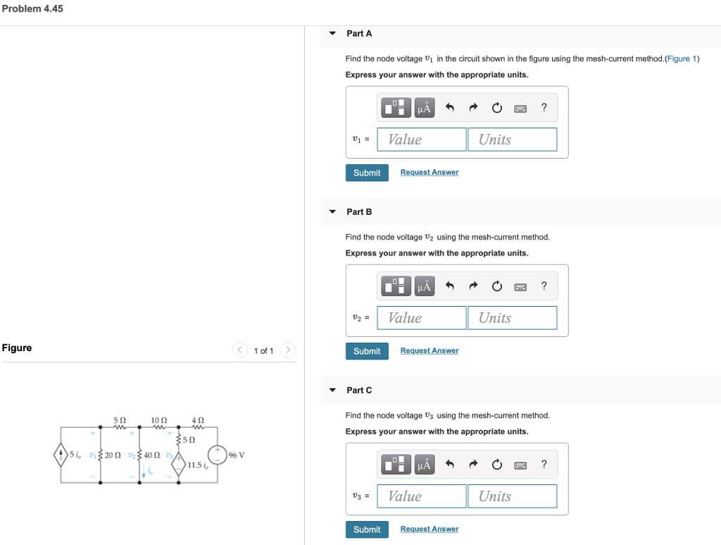 Solved Problem 4.45 Part A Find the node voltage i in the | Chegg.com