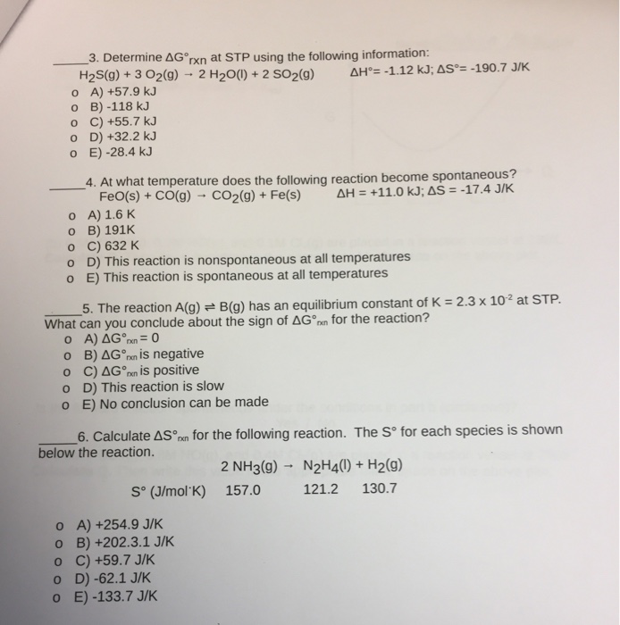 Solved Determine Delta G degree_rxn at STP using the | Chegg.com