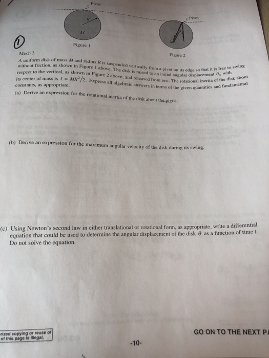 Solved Pivet Pivor Figure 1 Mech 3. orm disk of mass M and | Chegg.com