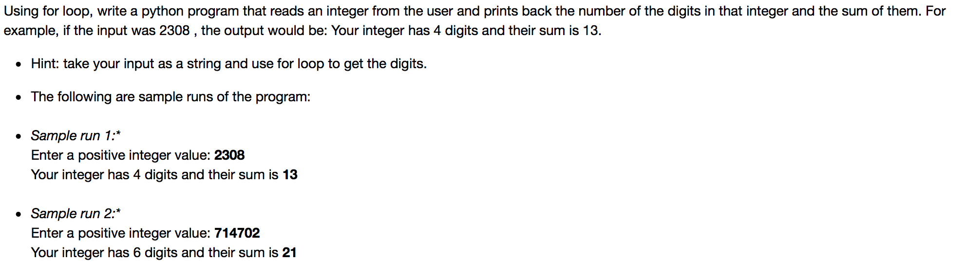 Solved Hint: take your input as a string and use for loop to | Chegg.com