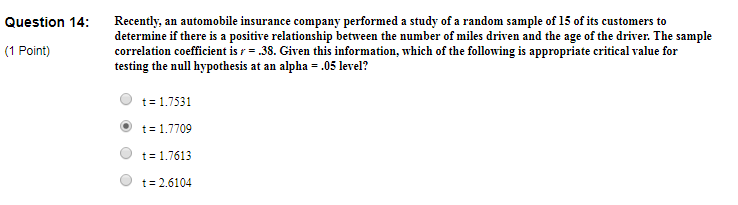 Solved Question 14: (1 Point) Recently, an automobile | Chegg.com