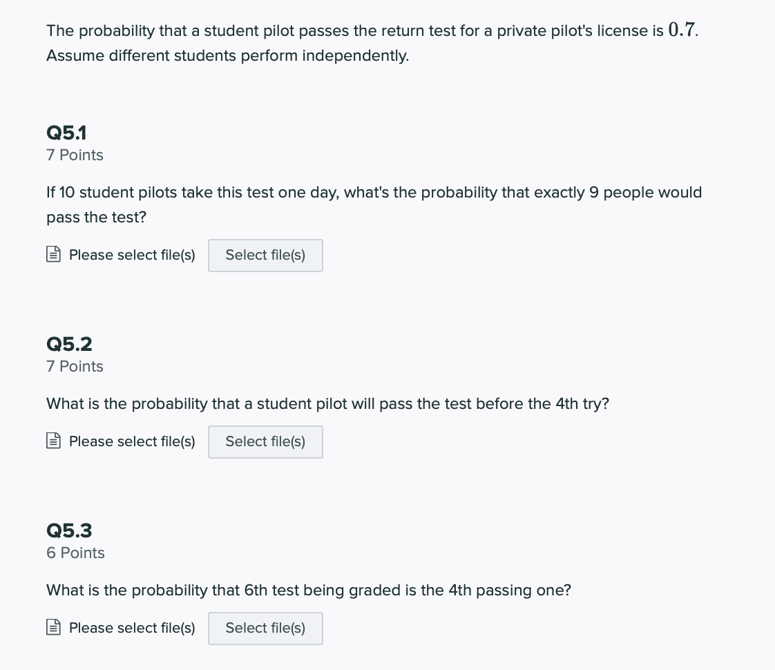 Solved The probability that a student pilot passes the | Chegg.com