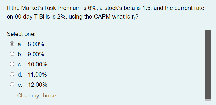 Solved If The Market's Risk Premium Is 6%, A Stock's Beta Is | Chegg.com