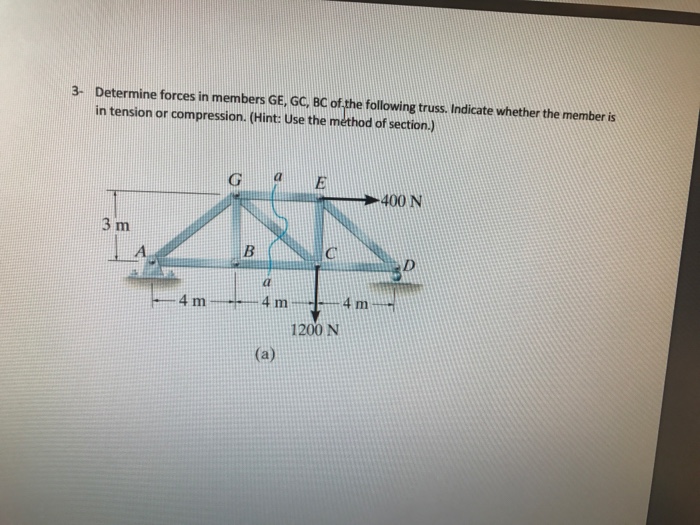 Solved Determine forces in members GE, GC, BC of the | Chegg.com