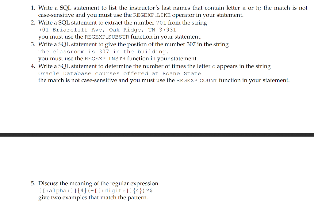 Solved 1. Write a SQL statement to list the instructor's | Chegg.com
