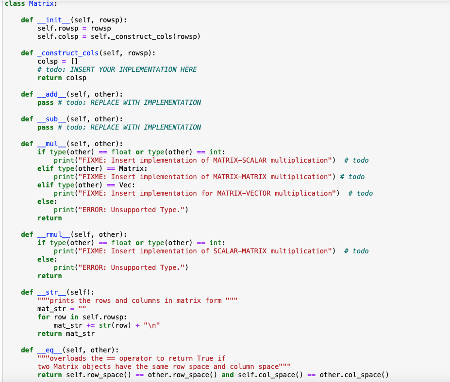Solved Problem 1. ๆ Implement a class Matrix that creates | Chegg.com