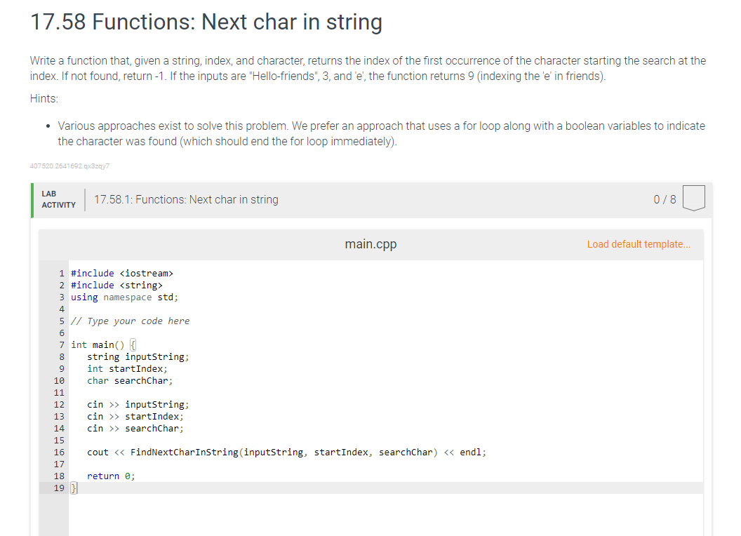 Solved 17.58 Functions: Next char in string Write a function | Chegg.com