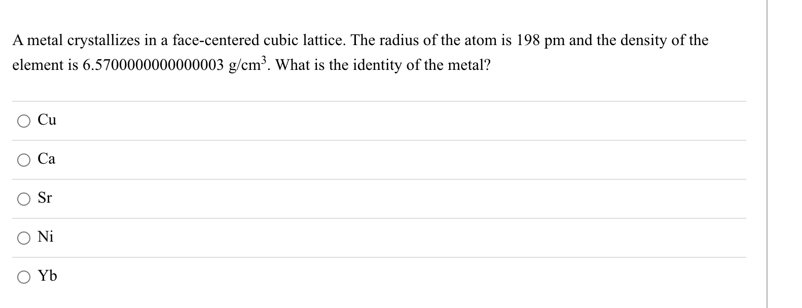Solved A metal crystallizes in a face-centered cubic | Chegg.com