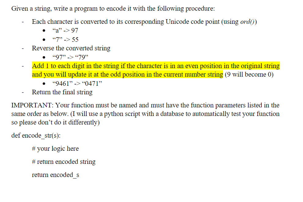 Solved Test case: 1. 'A' = 65 2. 'B' = 66 3. '6o3UiZ' = | Chegg.com