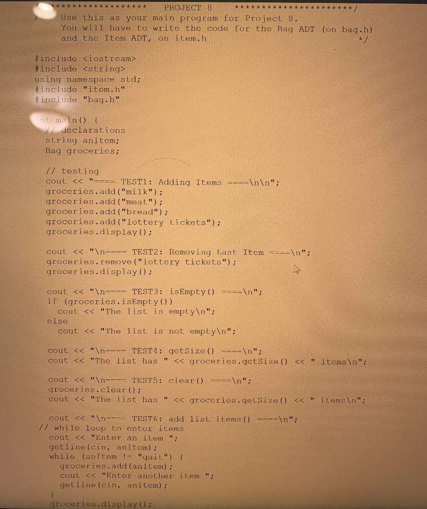 Solved Assignment Programming Project 8 Consider the Bag | Chegg.com