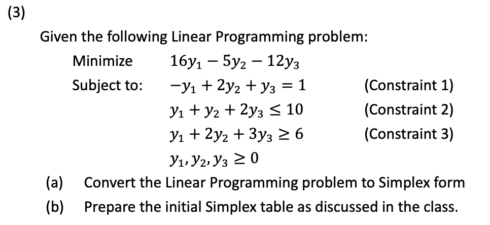 Solved (3) = Given the following Linear Programming problem: | Chegg.com