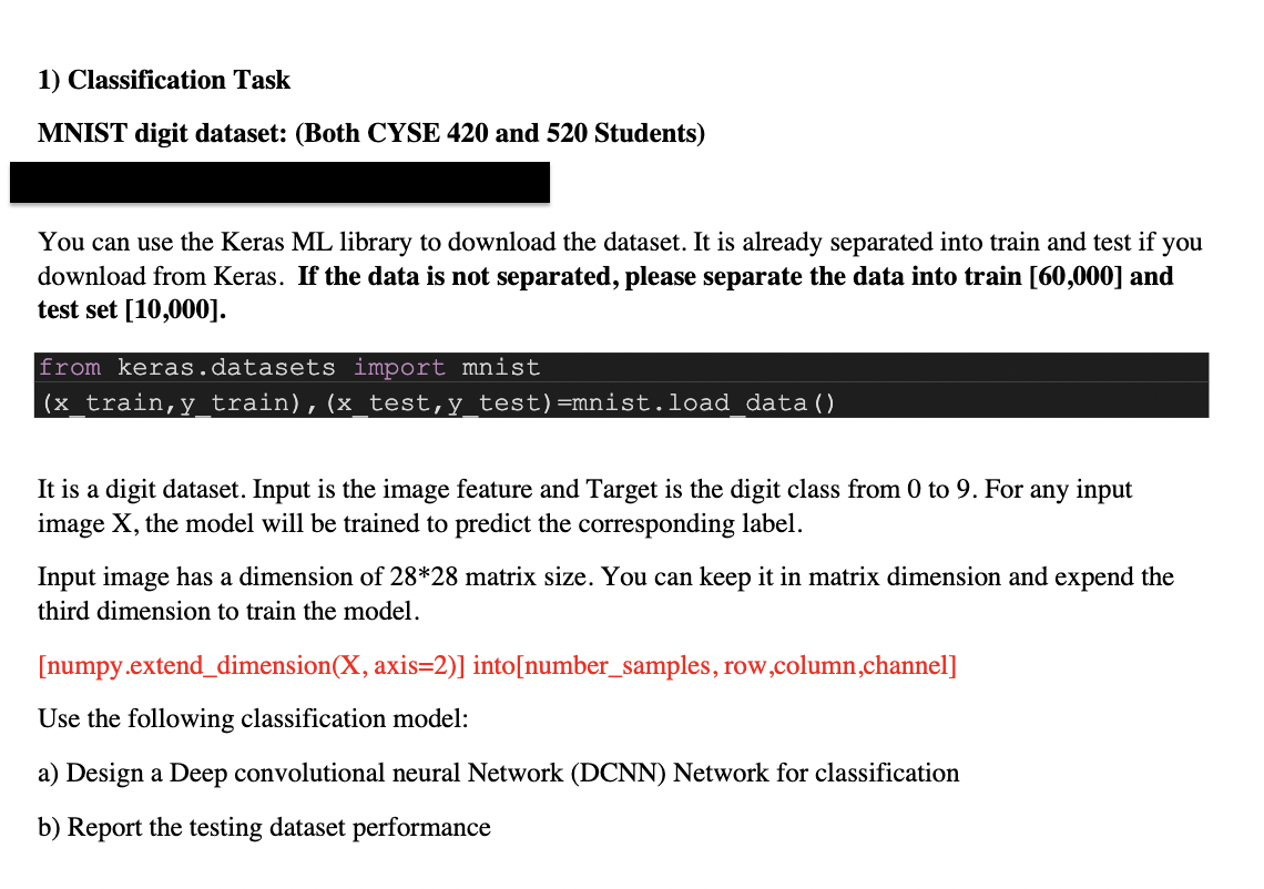 Solved 1 Classification Task Mnist Digit Dataset Both 2103