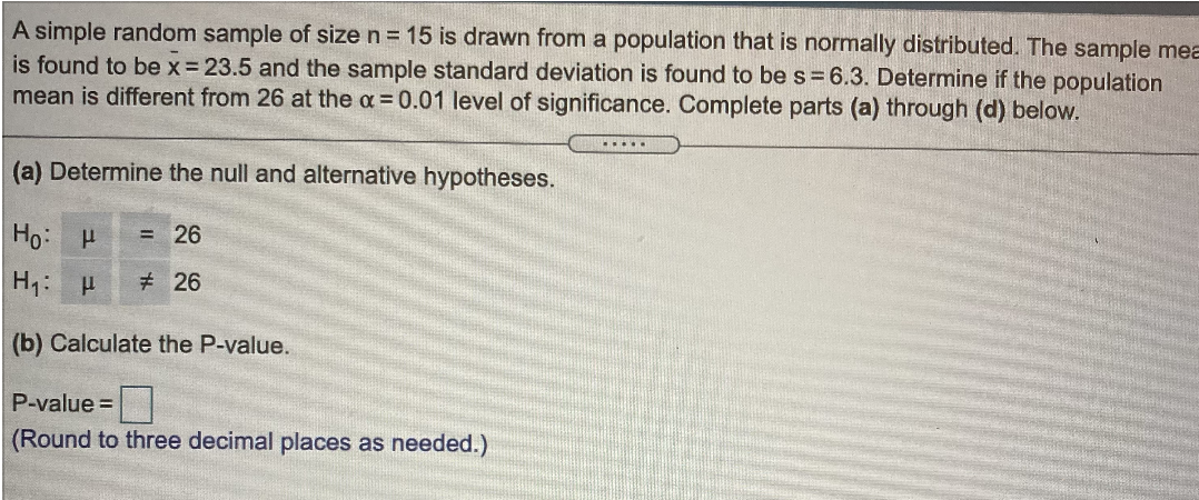 Solved A simple random sample of size n = 15 is drawn from a | Chegg.com