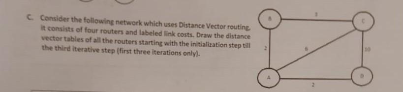Solved C. Consider the following network which uses Distance | Chegg.com