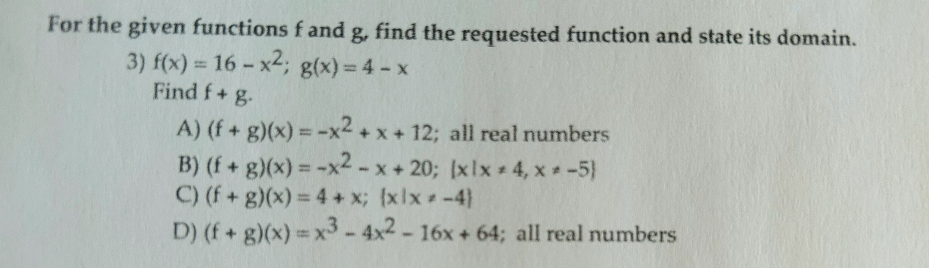 Solved Multiple Choice. For The Given Functions F ﻿and G, | Chegg.com