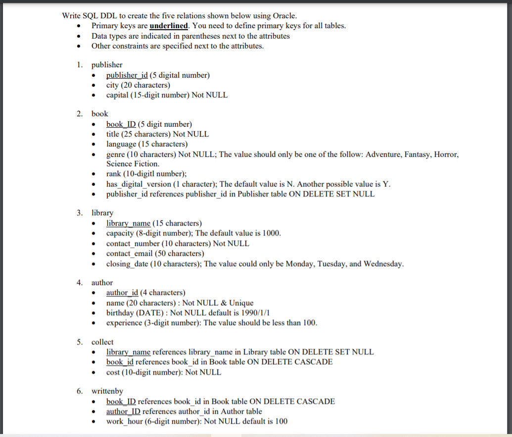 Solved Write Sql Ddl To Create The Five Relations Shown Chegg Com