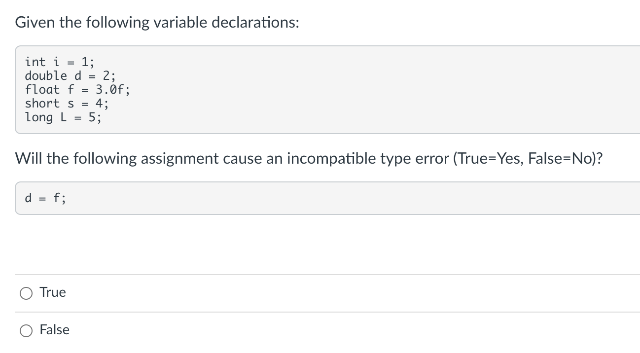 Solved Given The Following Variable Declarations: Int I 1; | Chegg.com ...