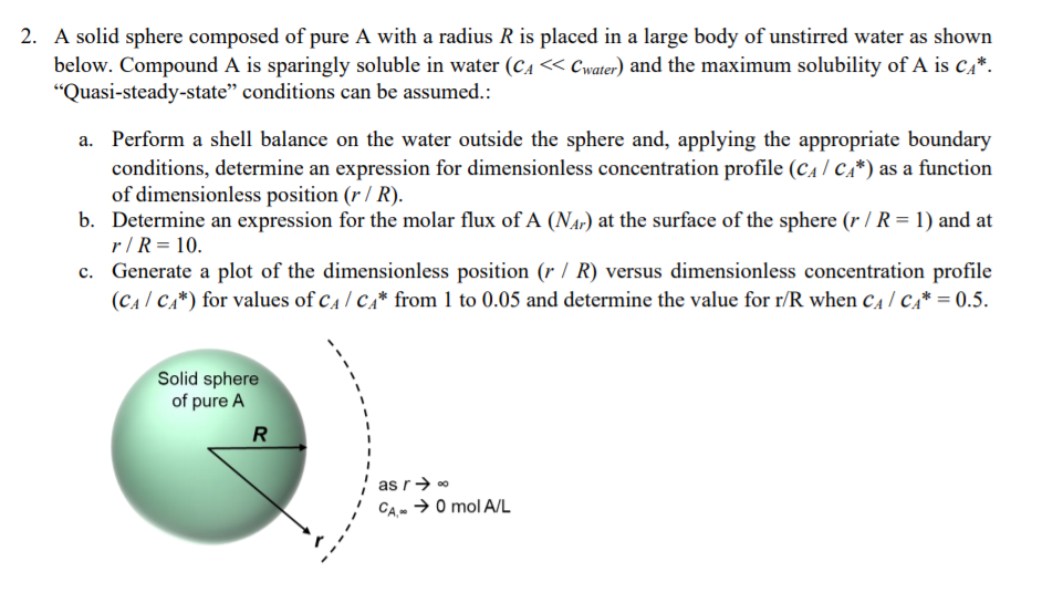 Solved 2. A solid sphere composed of pure A with a radius R | Chegg.com