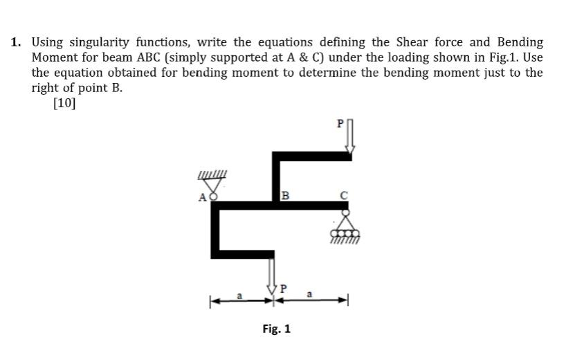 Solved 1. Using Singularity Functions, Write The Equations | Chegg.com