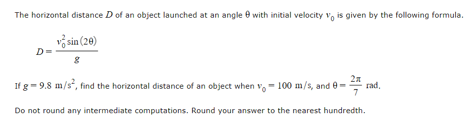 Solved The horizontal distance D of an object launched at an | Chegg.com