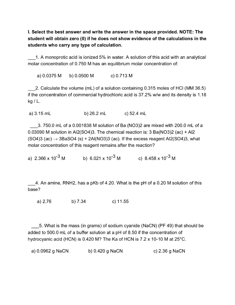 Solved 1. Select the best answer and write the answer in the | Chegg.com