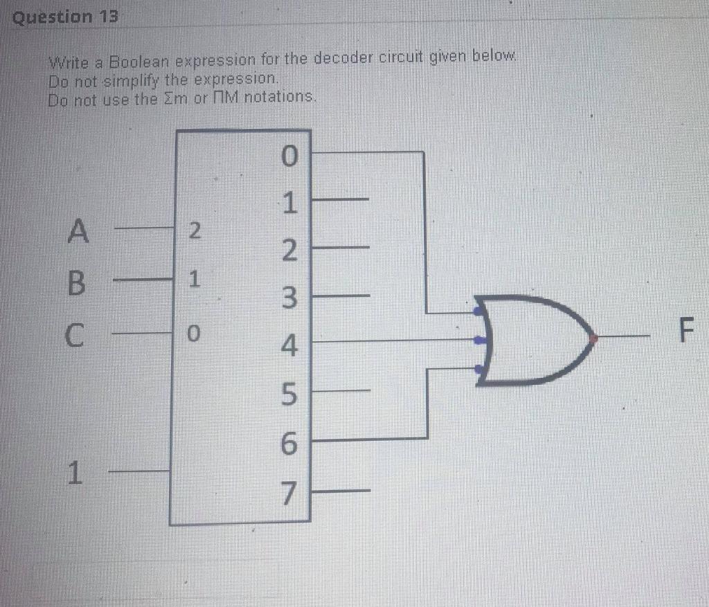 Solved Question 13 Write a Boolean expression for the | Chegg.com