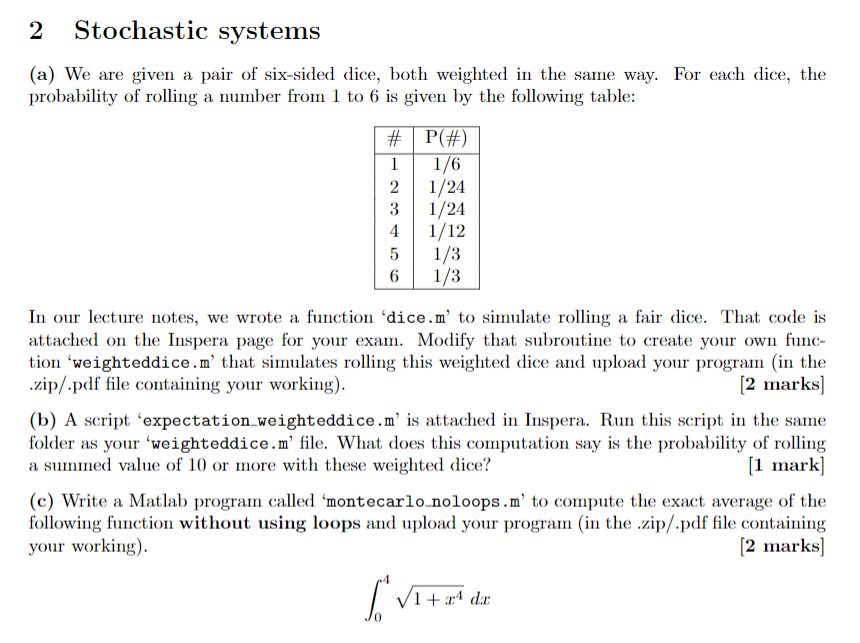 Solved 2 Stochastic systems (a) We are given a pair of