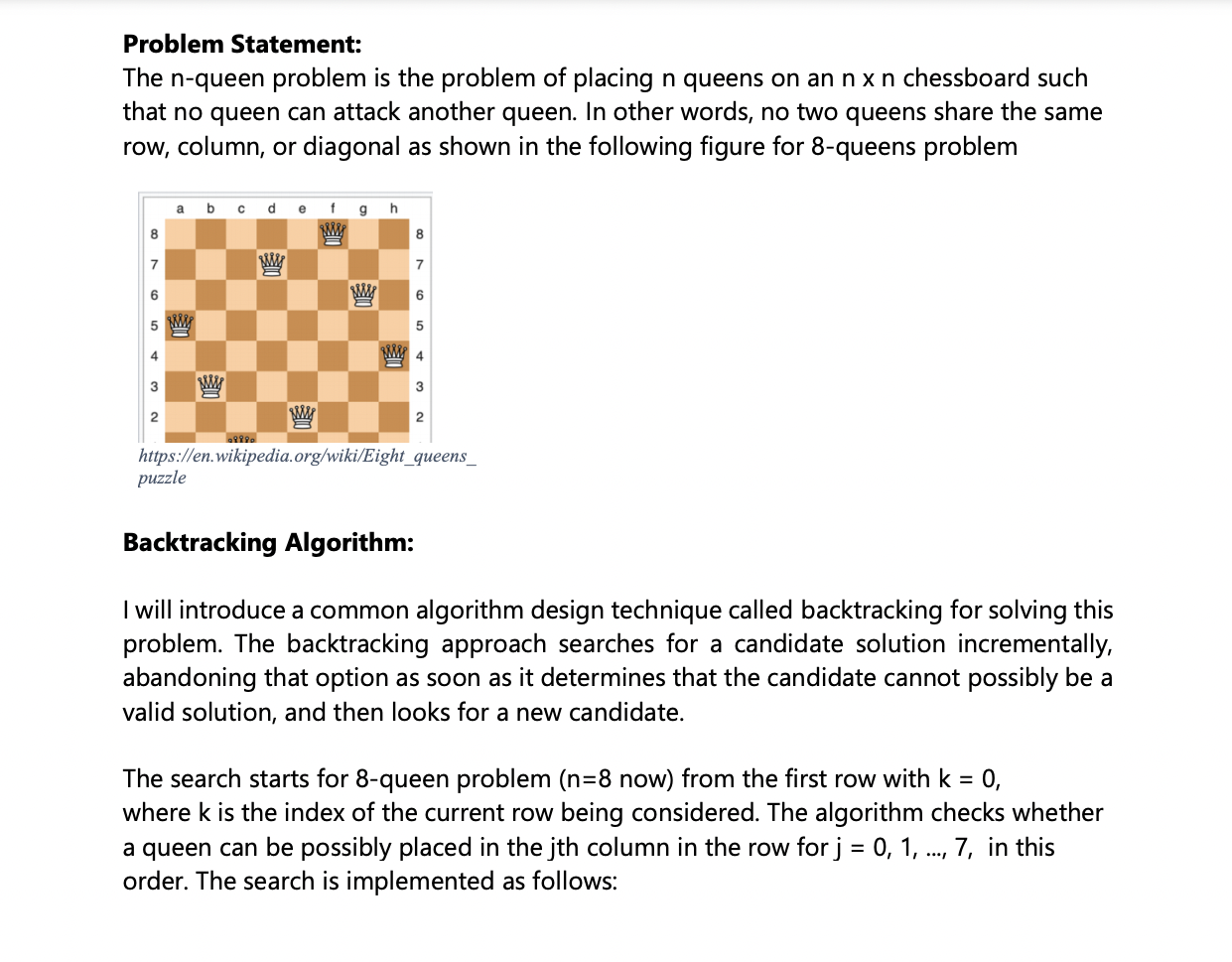 Solved Problem Statement: The n-queen problem is the problem | Chegg.com