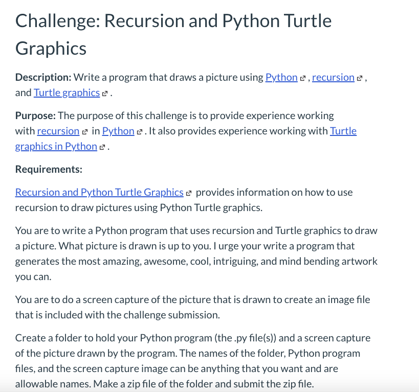 Challenge: Recursion and Python Turtle Graphics | Chegg.com