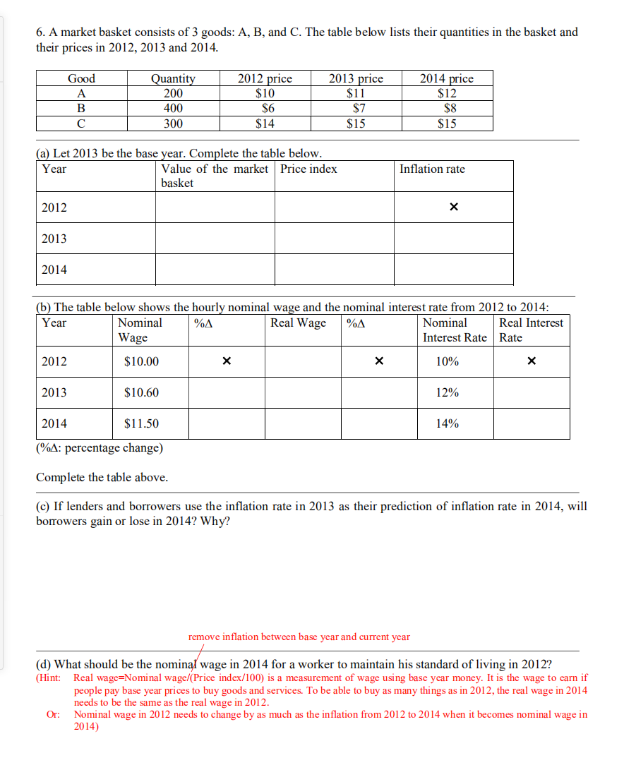 Solved 6. A market basket consists of 3 goods A, B, and C.
