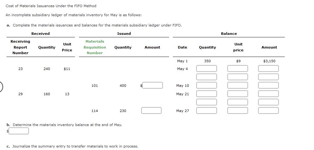 Solved b. Determine the materials inventory balance at the | Chegg.com