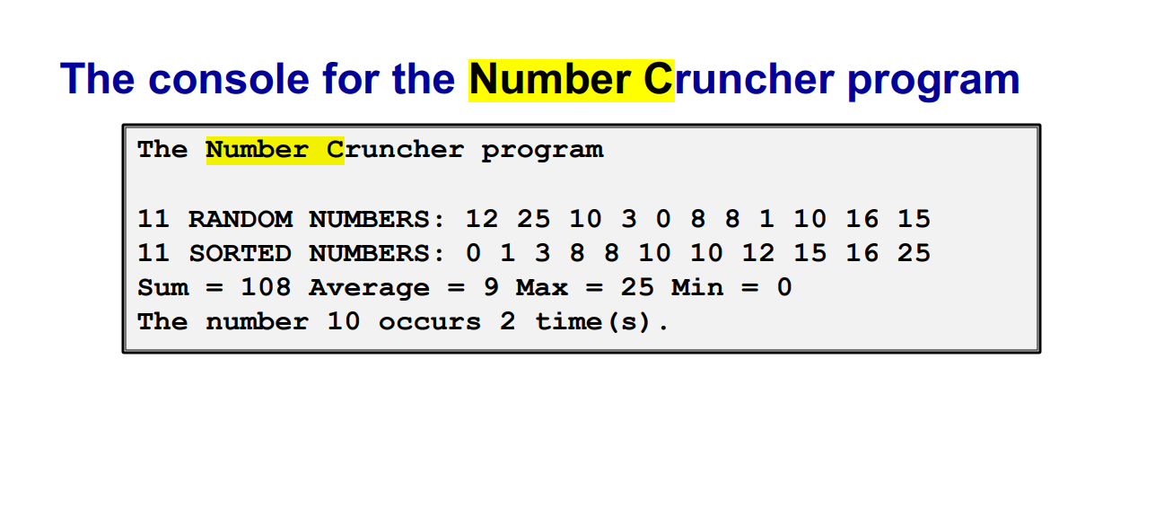 Solved Modify the number cruncher program from Chapter 11 to | Chegg.com
