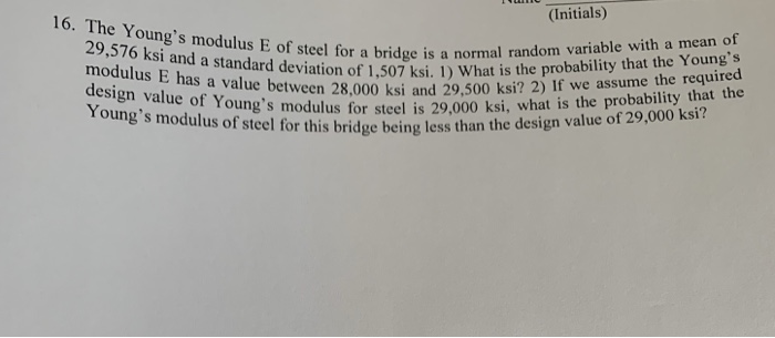 Solved (Initials) 16, The Young's modulus E of steel tor a | Chegg.com