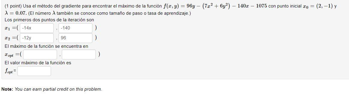 (1 point) Usa el método del gradiente para encontrar | Chegg.com