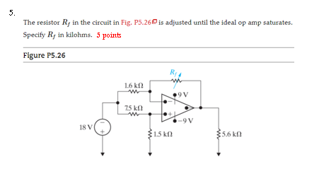 Solved 5. The resistor Ry in the circuit in Fig. P5.26 is | Chegg.com