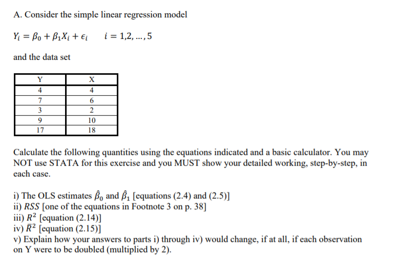 Solved A. Consider the simple linear regression model Y} = | Chegg.com