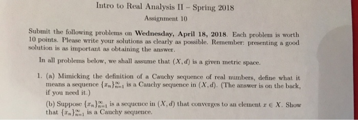 Solved Intro to Real Analysis II Spring 2018 Assignment 10 | Chegg.com