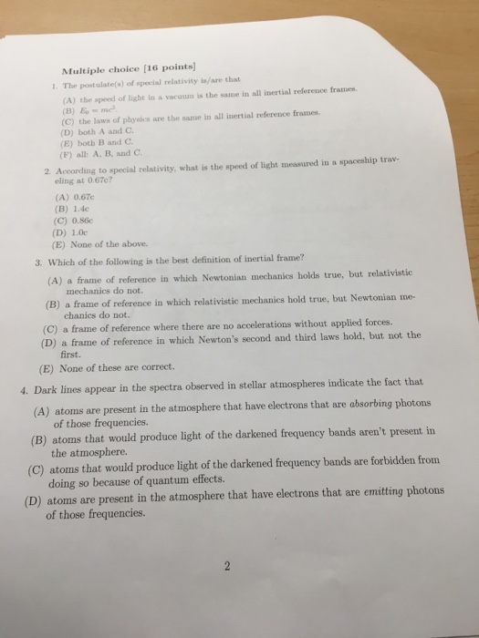 Solved Multiple Choice [16 Points] 1. The Postulate(s) Of | Chegg.com