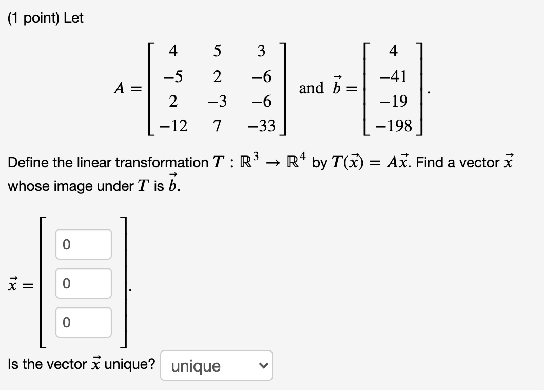 Solved (1 Point) Let 4 5 4 3 -6 -5 A= 2 -3 And 5 = 2 -6 -41 | Chegg.com